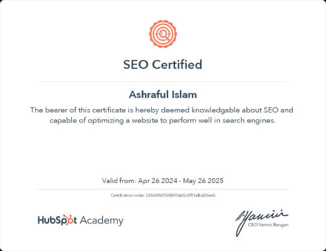 Hubspot SEO Certification